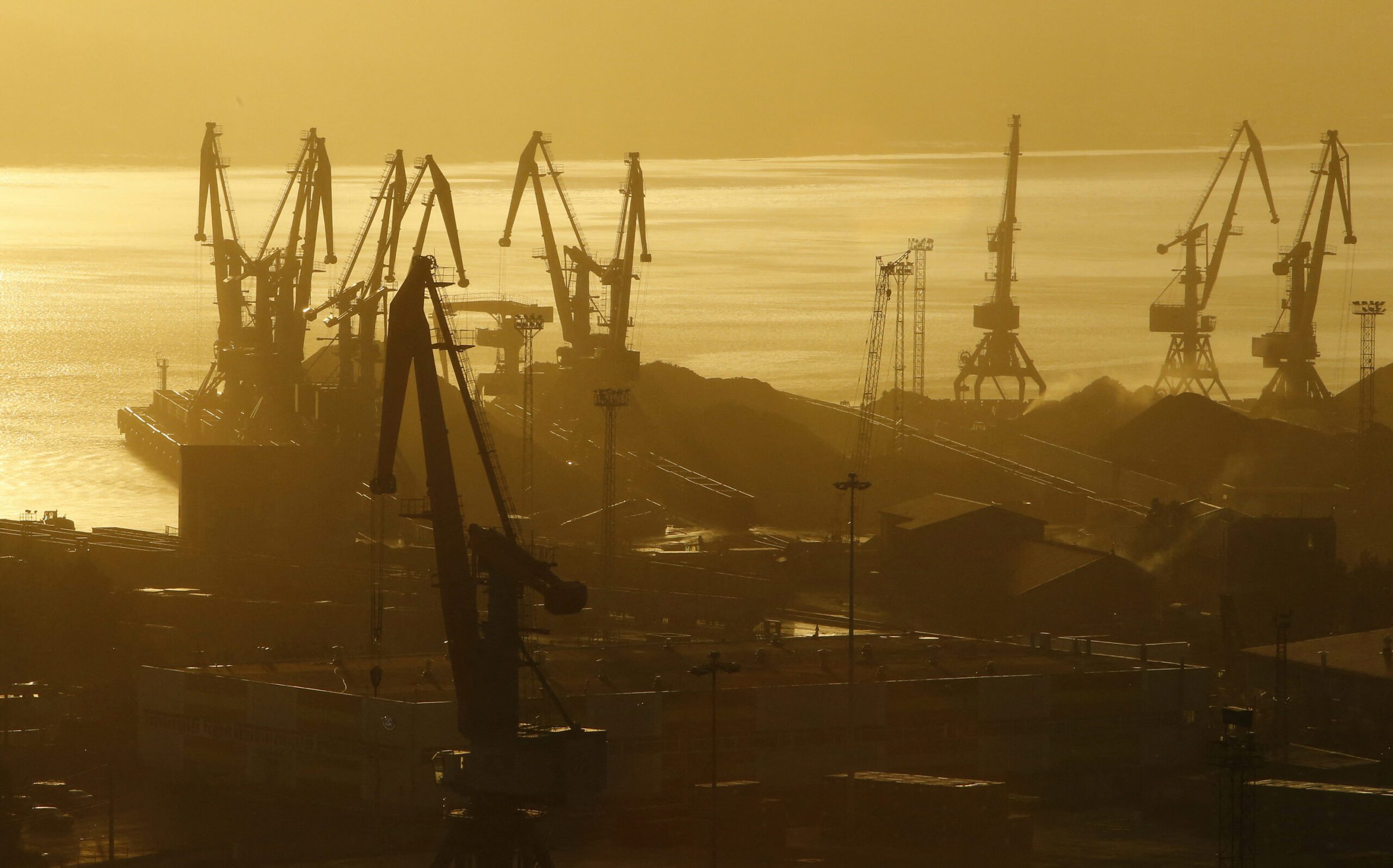 The port of murmansk russia at sunset