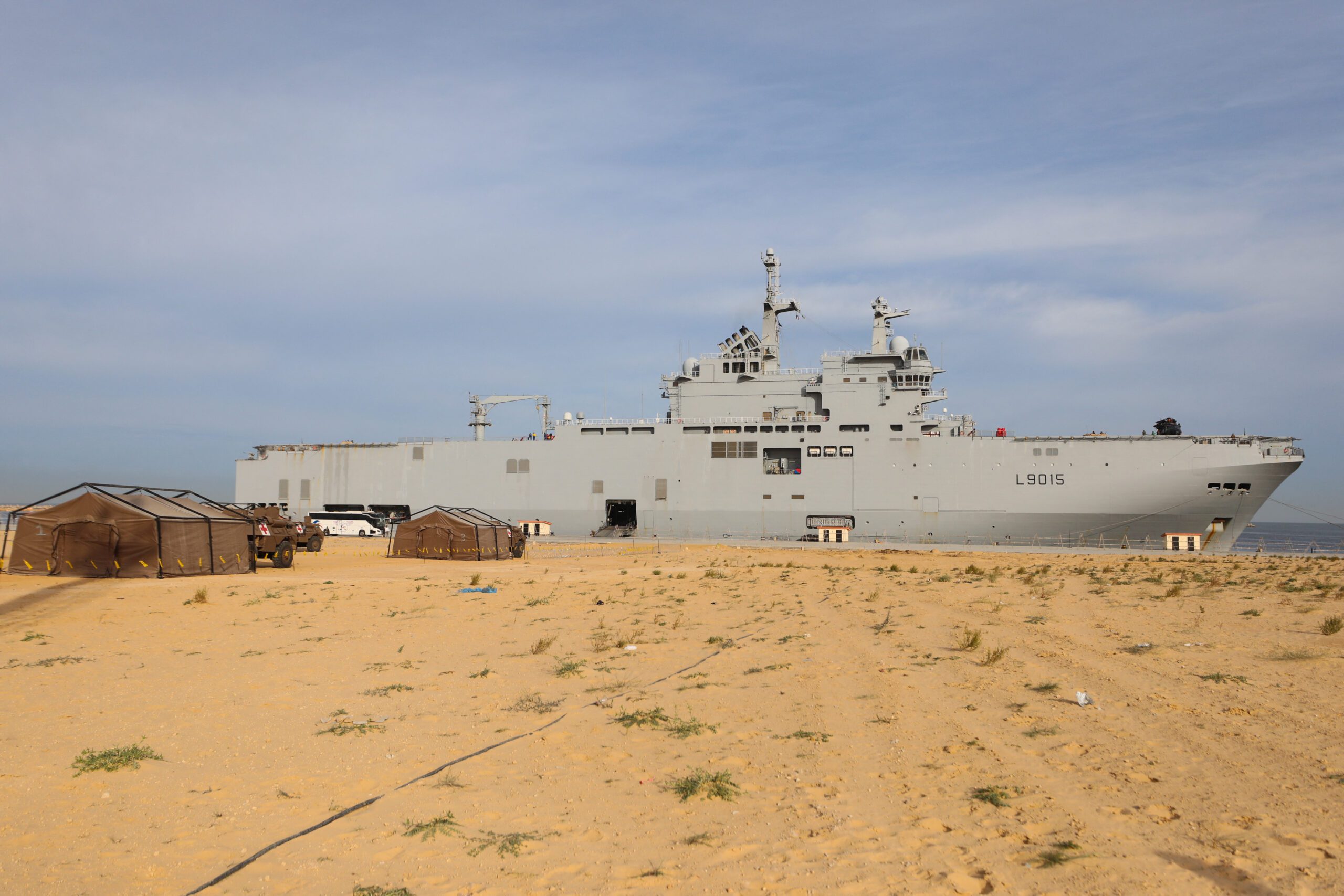 The French ship amphibious helicopter carrier Dixmude docks, in Al-Arish. REUTERS/Mohamed Abd El Ghany
