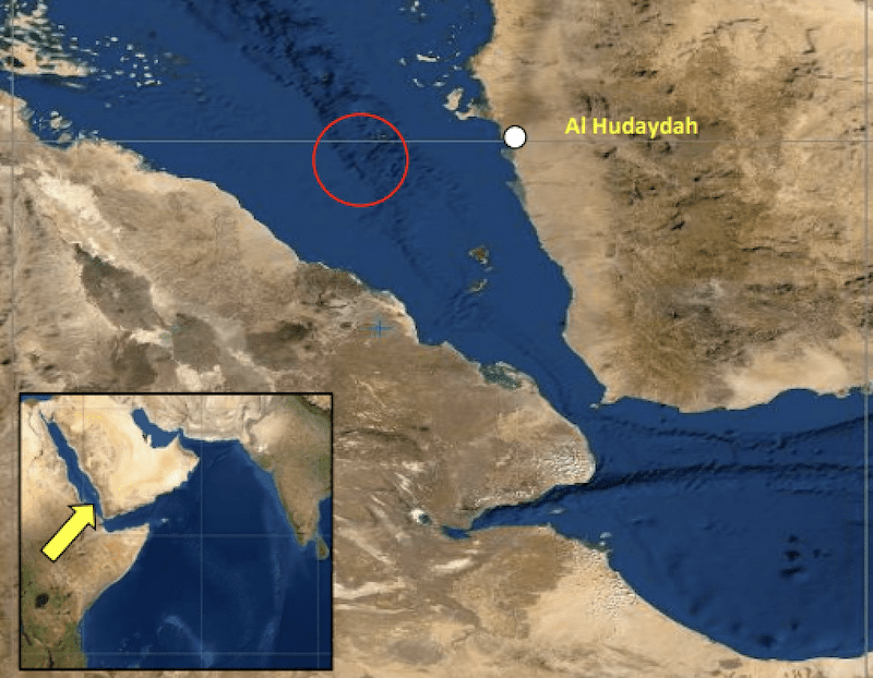 A map showing the location of the latest incident in the Red Sea