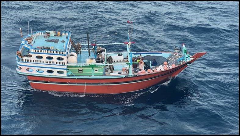 A dhow carrying Iranian weapons to Houthi forces in Yemen