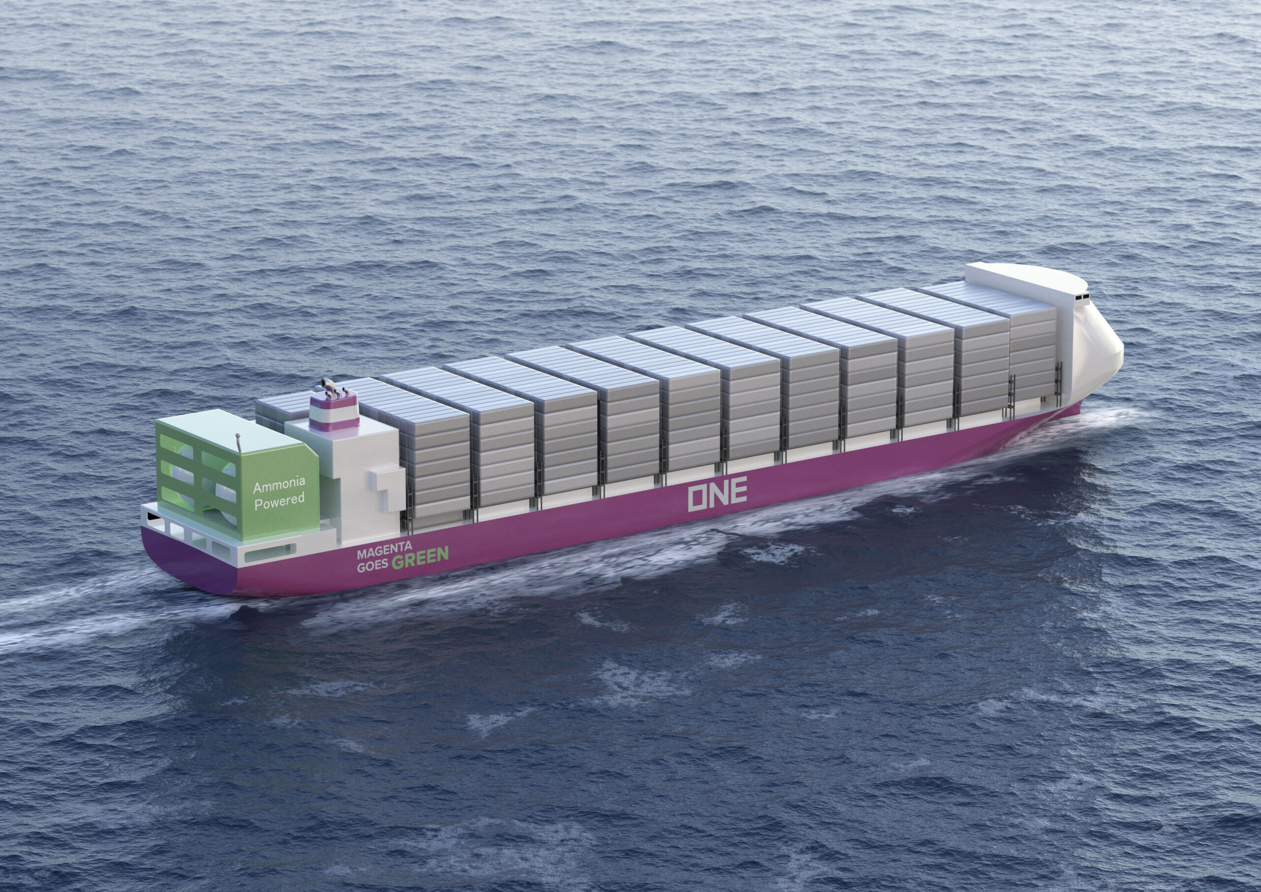 An illustration of ONE's ammonia fueled containership