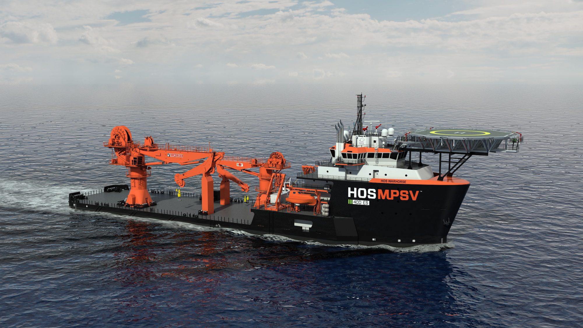 An illustration of the 400 class Multi-Purpose Support Vessels (MPSVs). Image courtesy Hornbeck Offshore via Eastern Shipbuilding