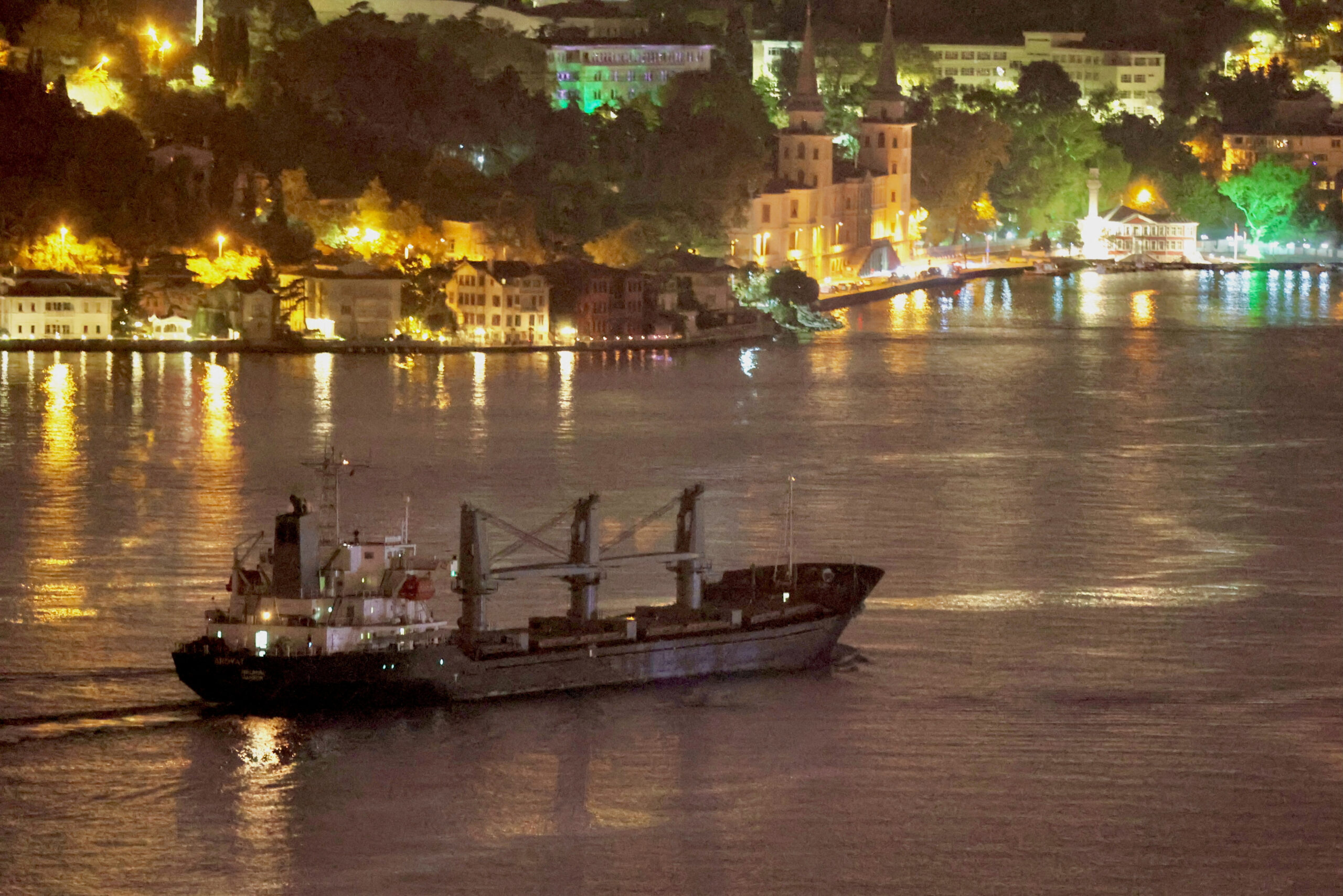 Cargo ship Aroyat, carrying Ukraine grain, transits Istanbul's Bosphorus. REUTERS/Yoruk Isik