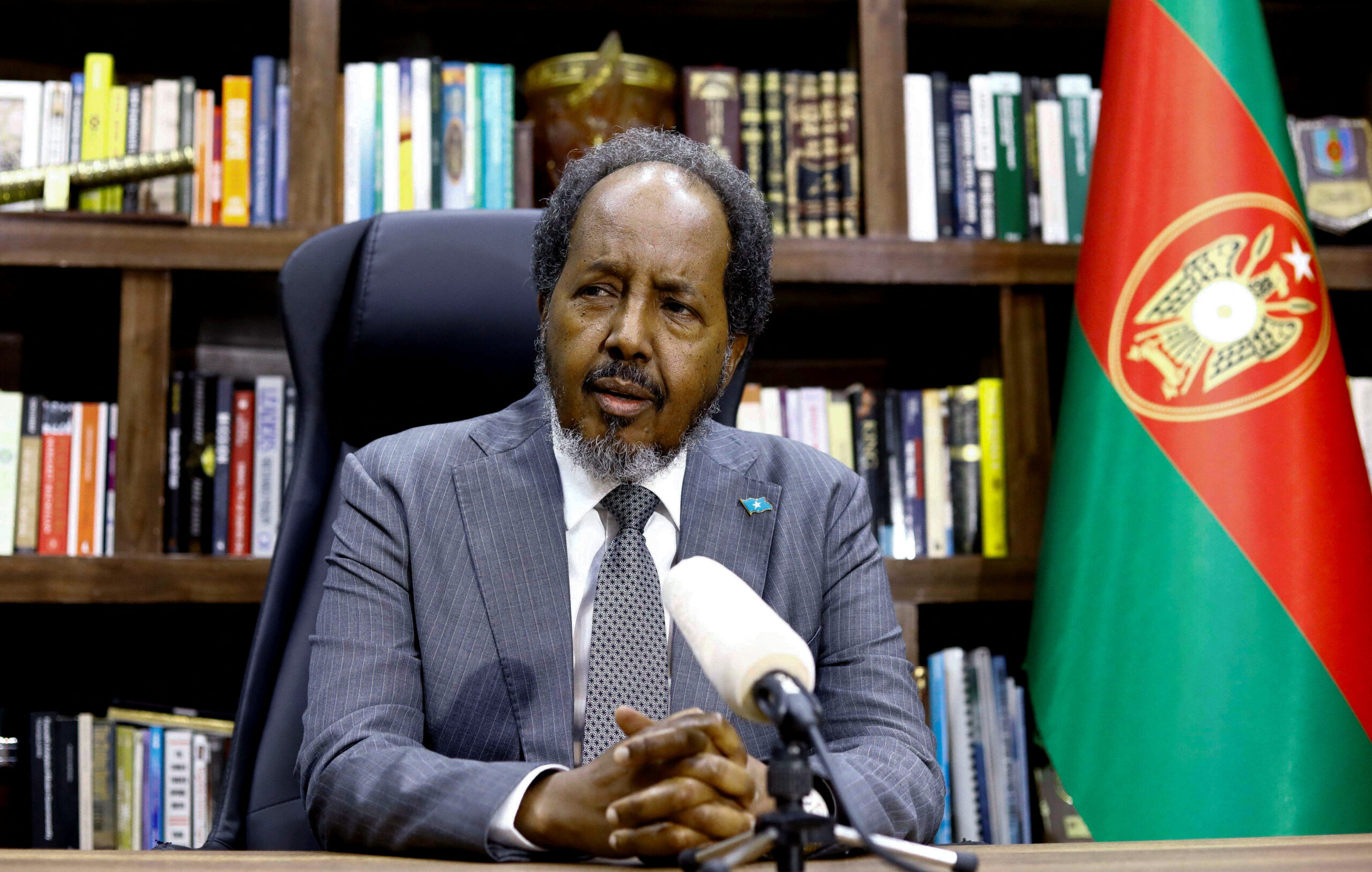 Somalia's President Hassan Sheikh Mohamud speaks during an interview with Reuters, in his office in Mogadishu. REUTERS/Feisal Omar