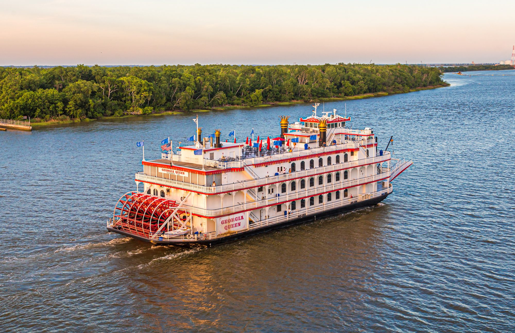An American Queen Voyages cruise ship underway