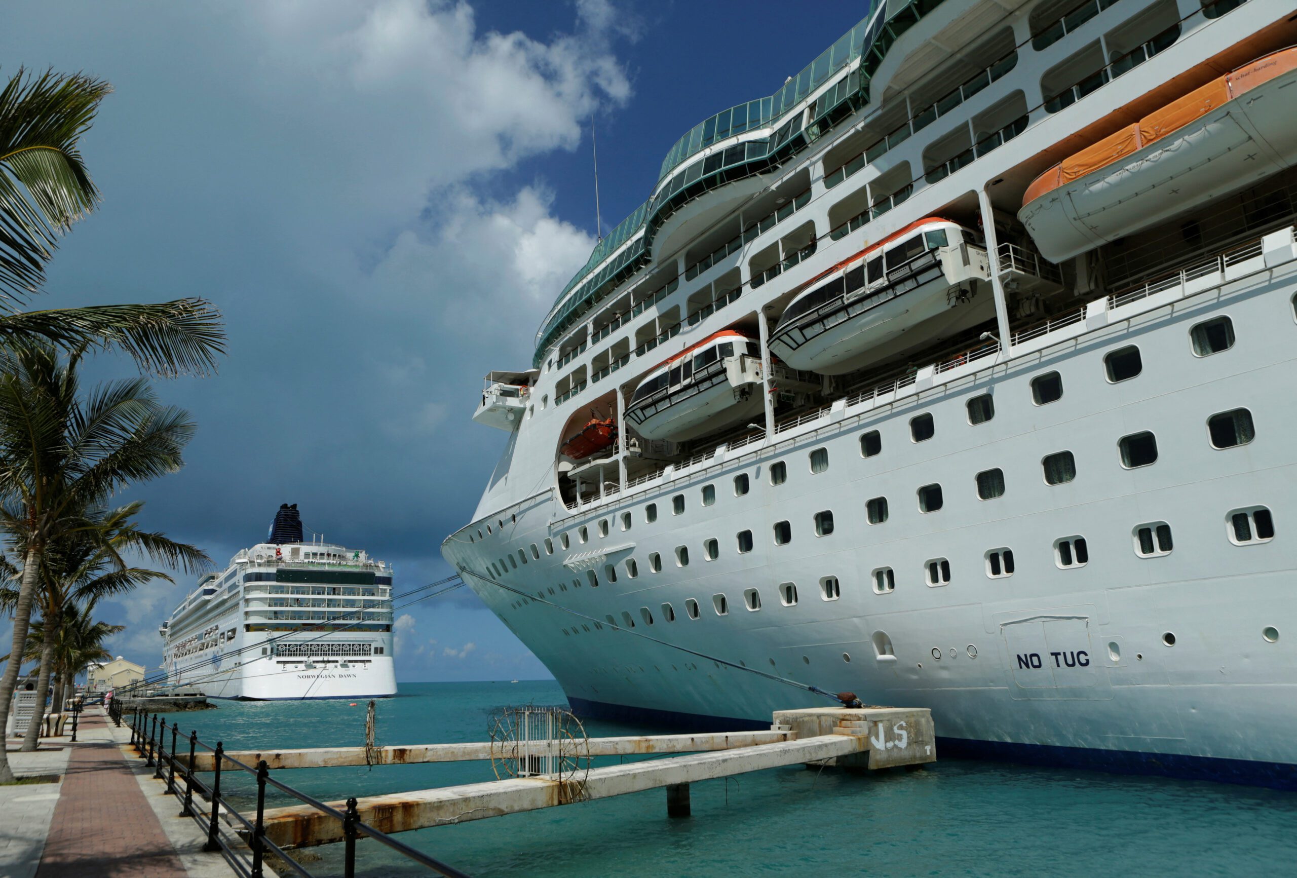 Cruise ships Norwegian Dawn and Grandeur of the Seas are seen in port near Hamilton Bermuda. REUTERS/Gary Cameron (BERMUDA)