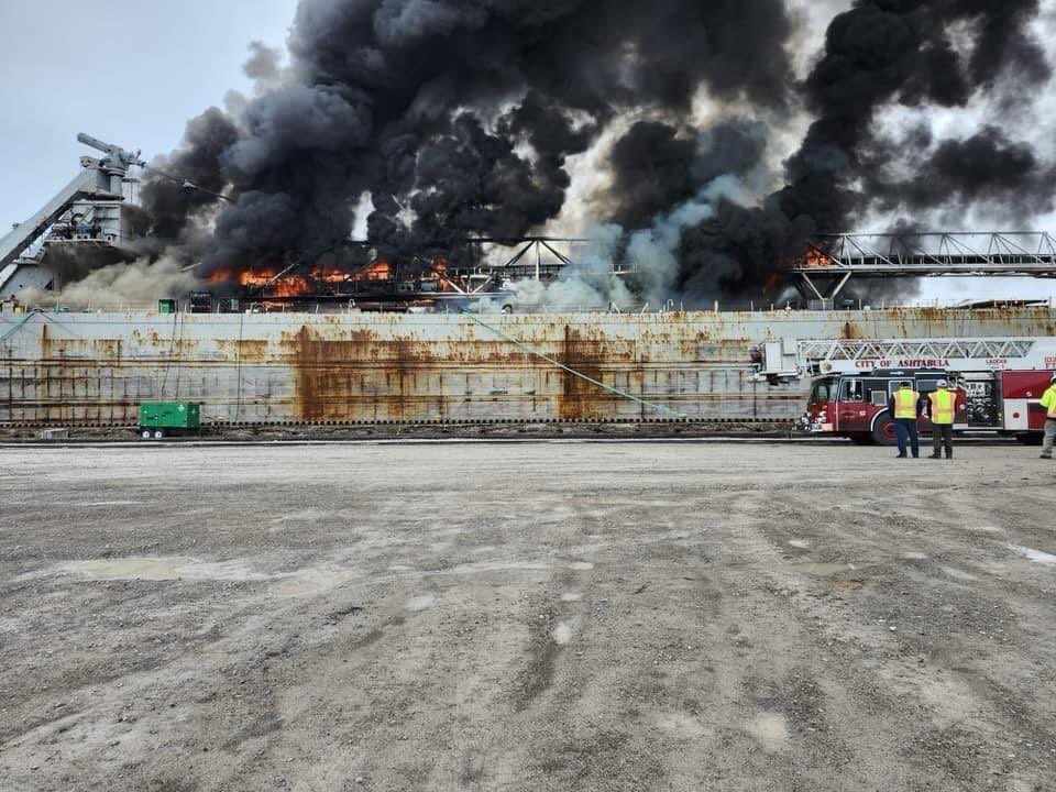 MV Cuyahoga on fire