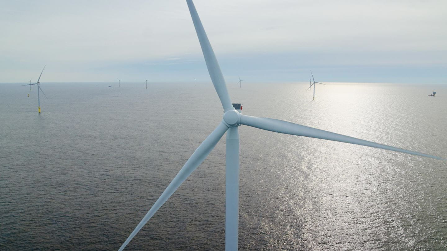 A photo of turbines as the South Fork Wind offshore wind farm