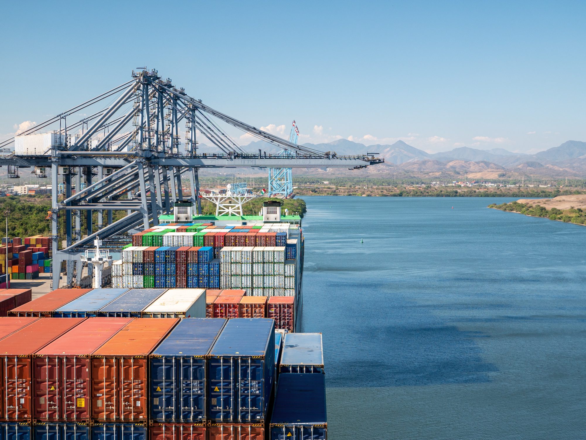 File photo shows Mexico's Port of Lazaro Cardenas from the bridge of a containership at berth