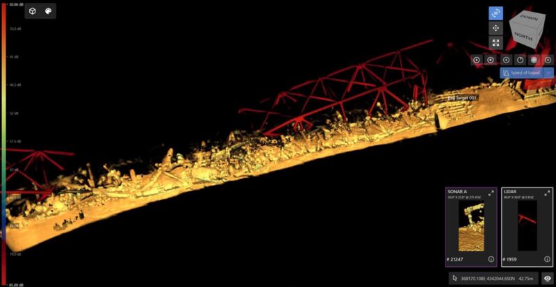 Imagen de estudio submarino que muestra el colapso del puente Baltimore Key