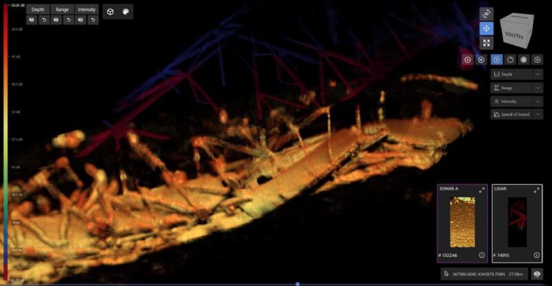 Imagen de estudio submarino que muestra el colapso del puente Baltimore Key