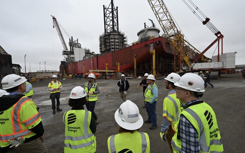 Department of Interior officials tour Dominion Energy’s wind turbine installation vessel Charybdis under construction at the Seatrium AmFELS shipyard in Brownsville, Texas, March 20, 2024. Photo courtesy BOEM