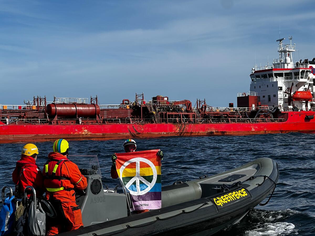 Greenpeace Nordic launches a peaceful protest against a bunker vessel off the Swedish island Gotland. Photo courtesy Greenpeace