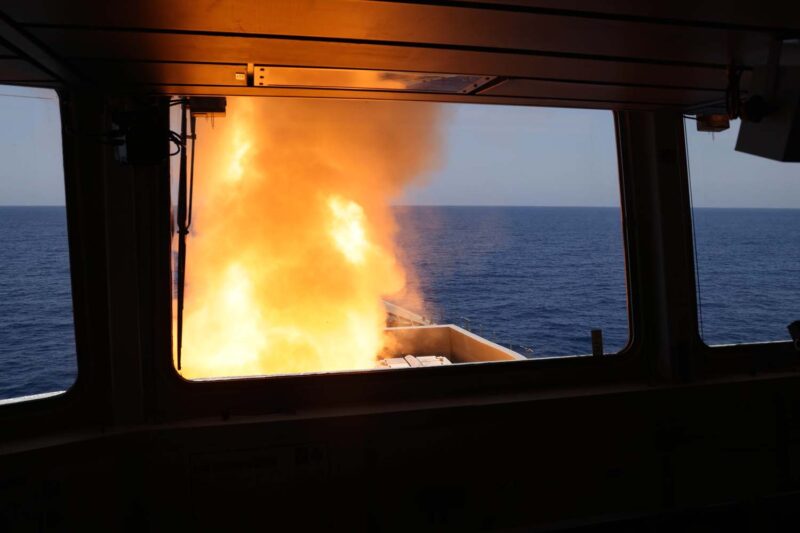 HMS Diamond shoots down a missile fired by the Iranian-backed Houthis from Yemen. Photo courtesy UK Royal Navy