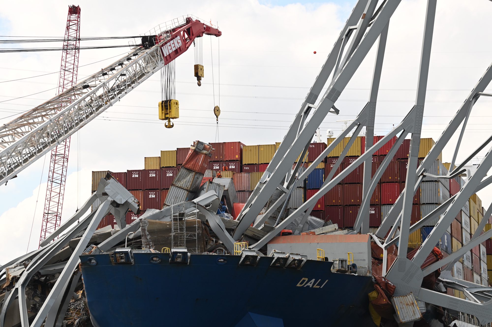 Salvage crews conduct operations onboard M/V Dali to remove wreckage and impacted shipping containers in Baltimore, Maryland, April 10, 2024. U.S. Coast Guard Photo
