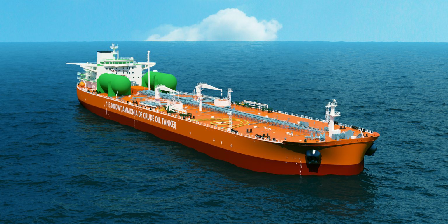 An illustration of the ammonia-fueled aframax tankers