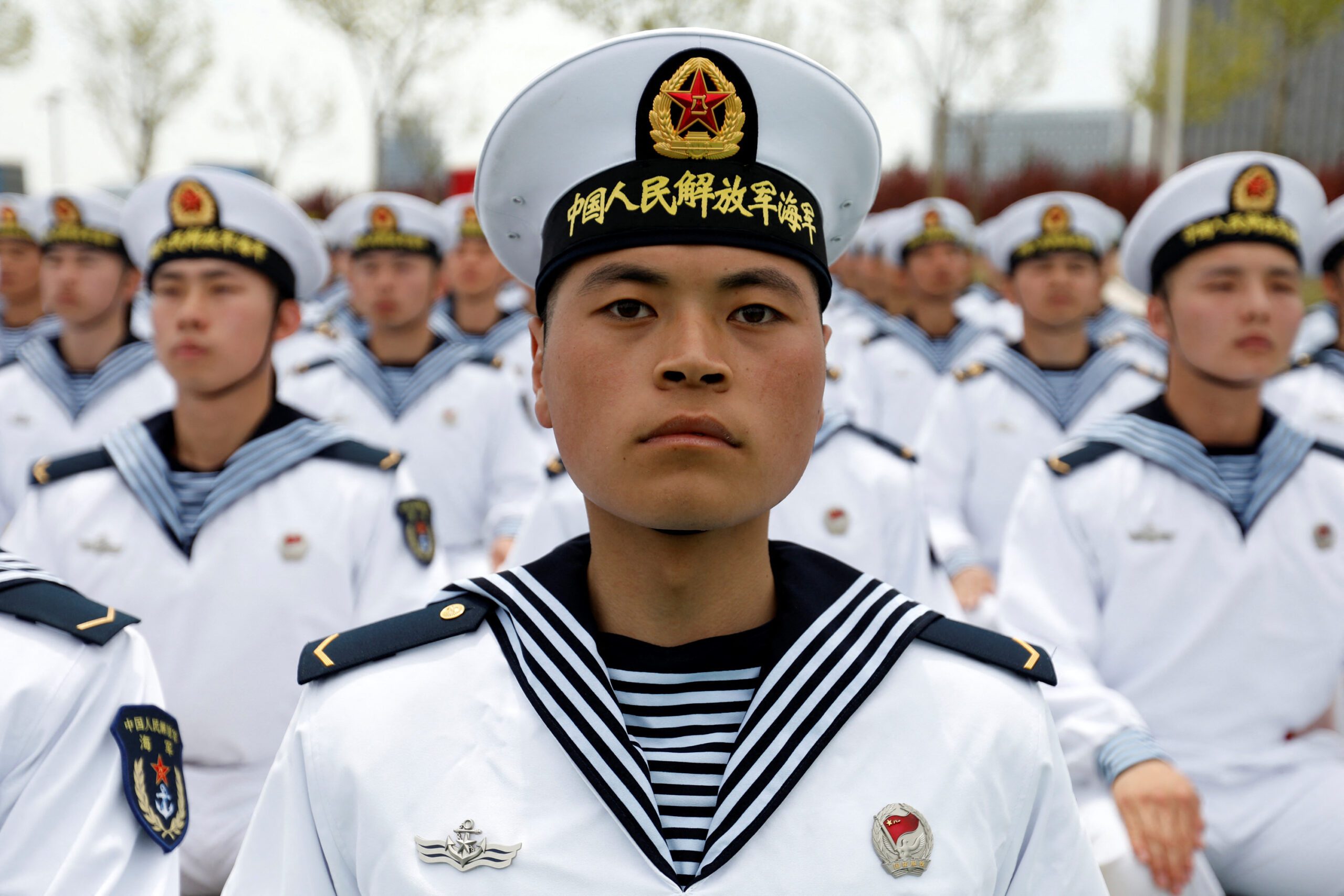 china PLAN navy cadets standing in dress uniform