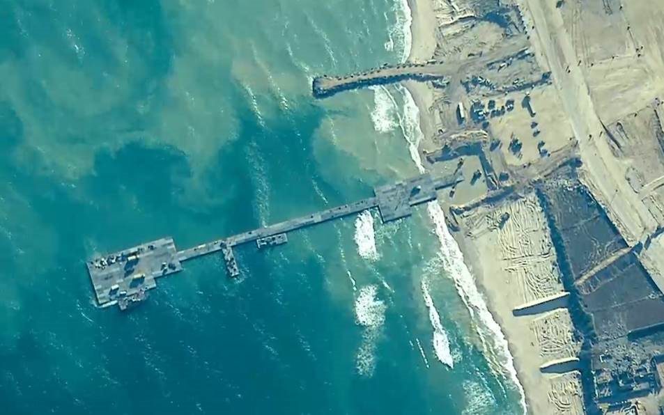 U.S. Army Soldiers and Israel Defense Forces anchor the Trident Pier on the Gaza coast, May 16, 2024. U.S. Army Photo