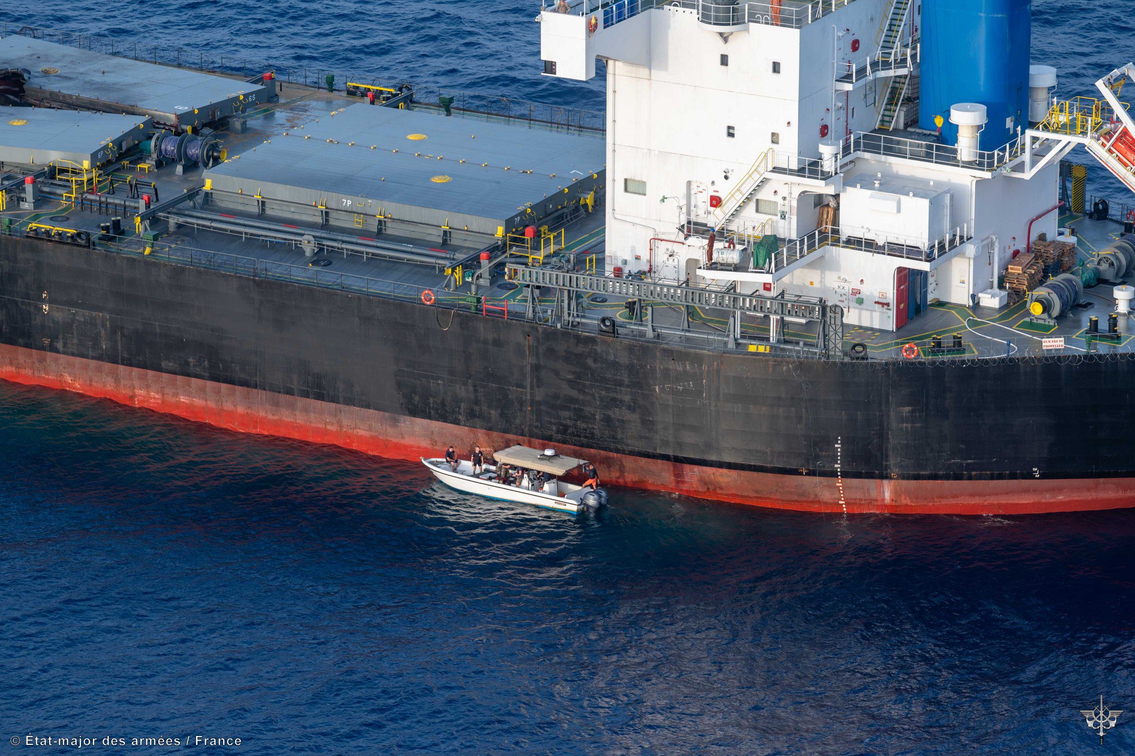 Damage to the M/V Laax. Photo courtesy French Forces