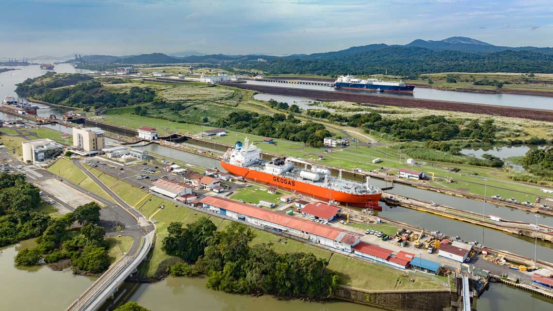 A tanker transits through the Panamax locks of the Panama Canal. Photo courtesy Panama Canal Authority