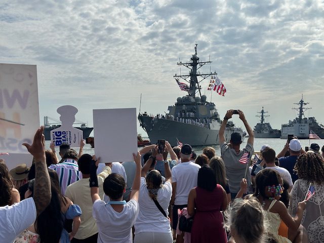 USS Carney (DDG 64) returns to Naval Station Mayport after a deployment in support of maritime security operations and theater security cooperation efforts in the U.S. 5th and 6th Fleet areas of operation. U.S. Navy Photo