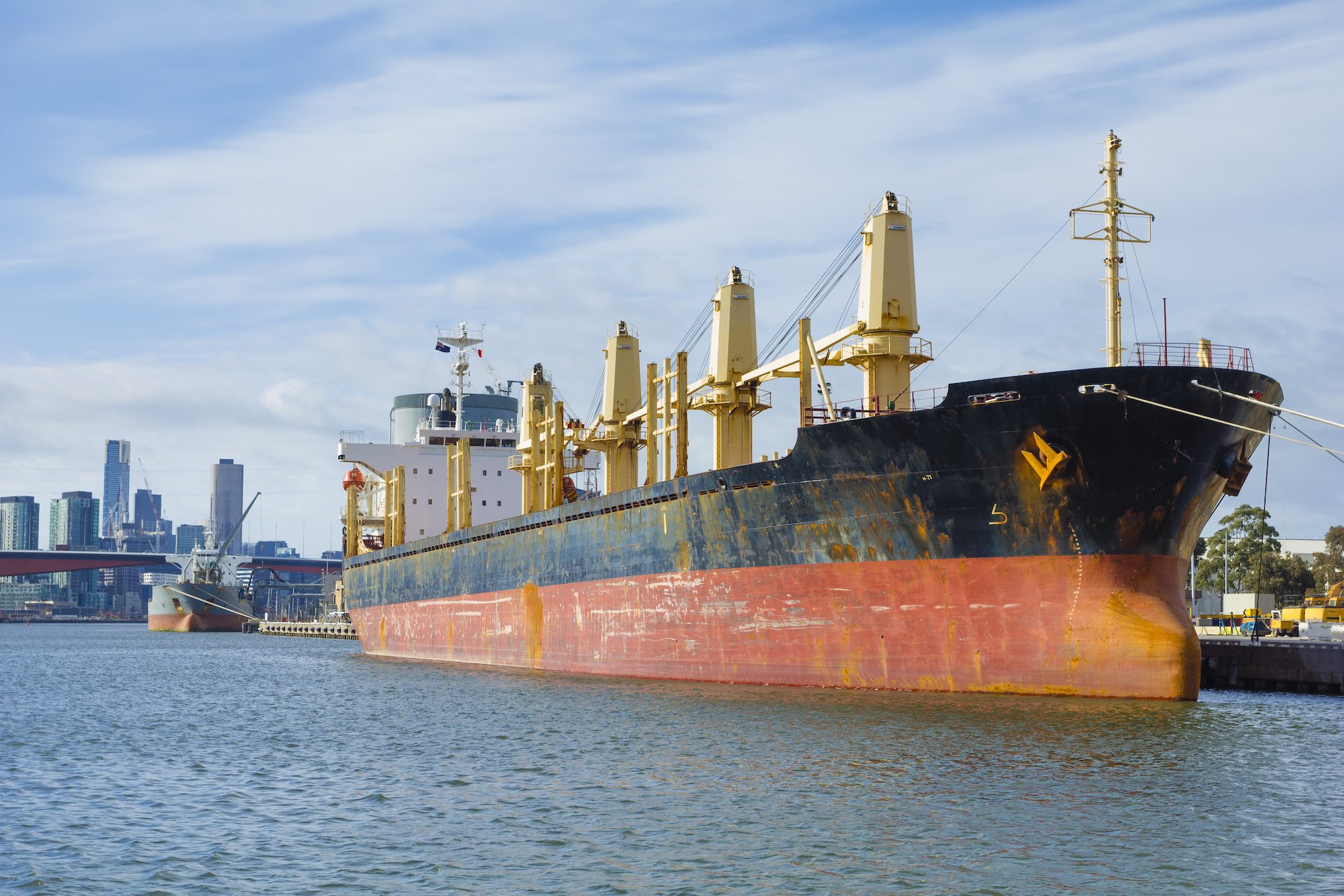 A large bulk carrier at the Port of Melbourne, Australia