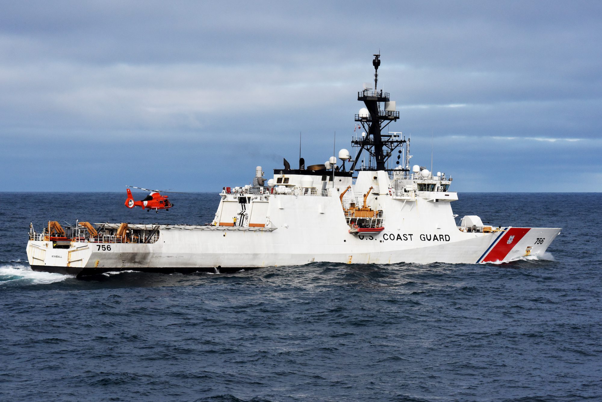 USCGCC Kimball (WMSL 756) conducts flight operations while underway in the North Pacific Ocean Sept. 26, 2022. U.S. Coast Guard Photo