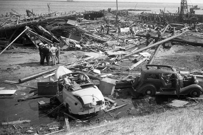 A view of Port Chicago Pier 1 on 18 July 1944, one day after the explosion that took the lives of over 300 Sailors at Port Chicago Naval Magazine. (U.S. Navy/National Park Service)
