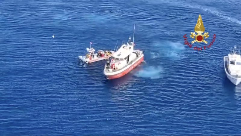 Aerial of the search for missing after the Bayesian yacht was lost of Sicily