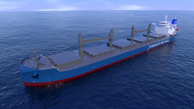 An illustration of the methanol-fueled bulk carrier for NYK