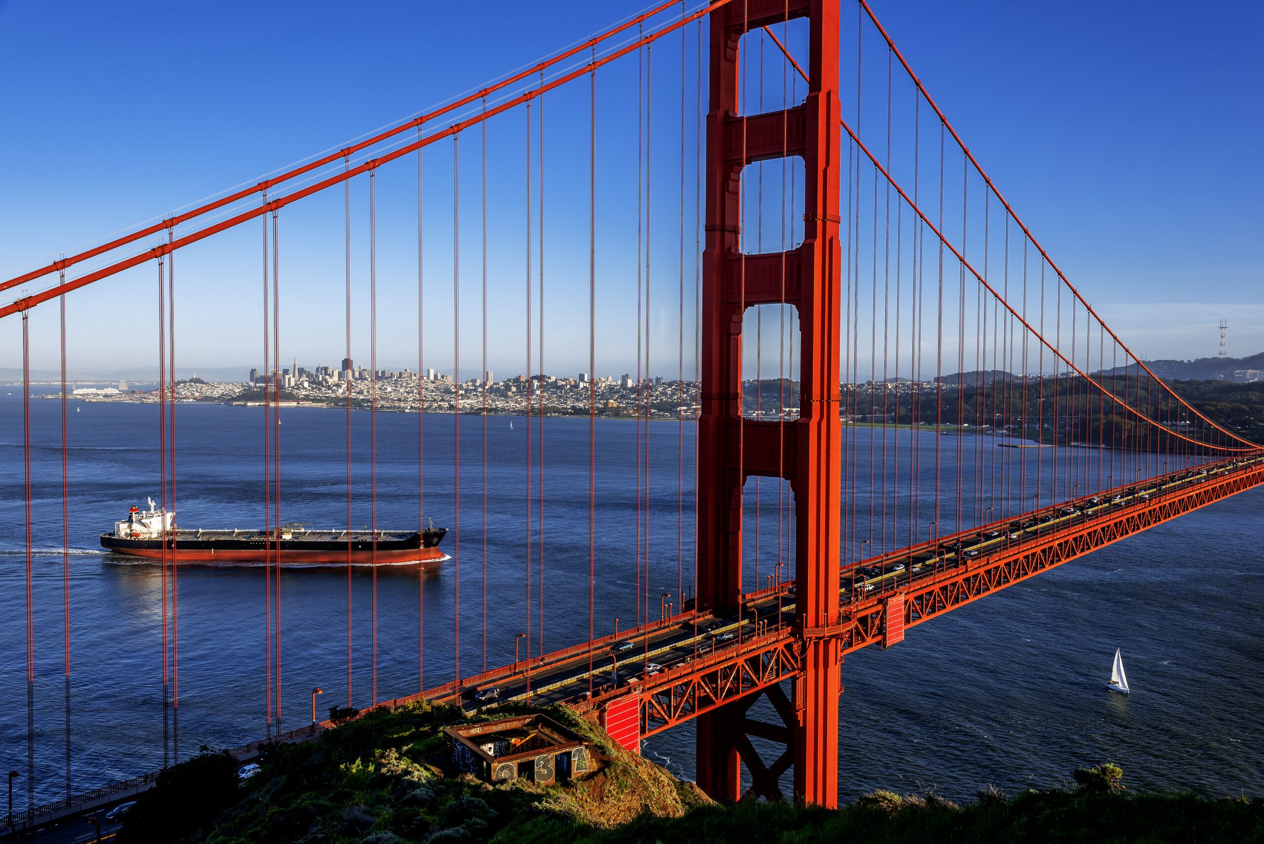 Oil Tanker sails in san francisco bay california