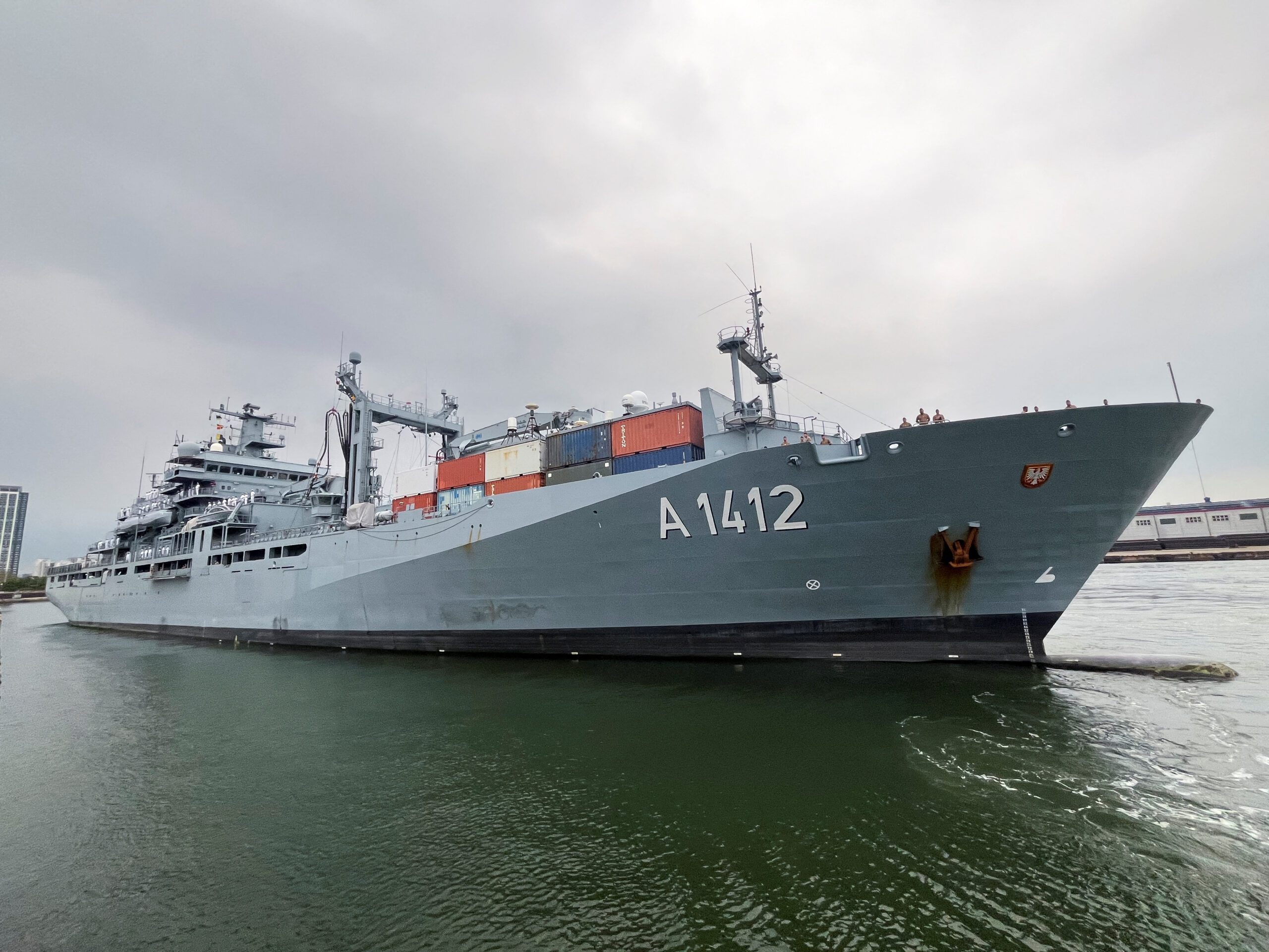 The German navy replenishment ship Frankfurt am Main enters port in Incheon, as part of a two-ship cruise through the Indo-Pacific.REUTERS/Josh Smith