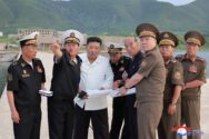 North Korean leader Kim Jong Un visits a naval base construction site at an undisclosed location in North Korea