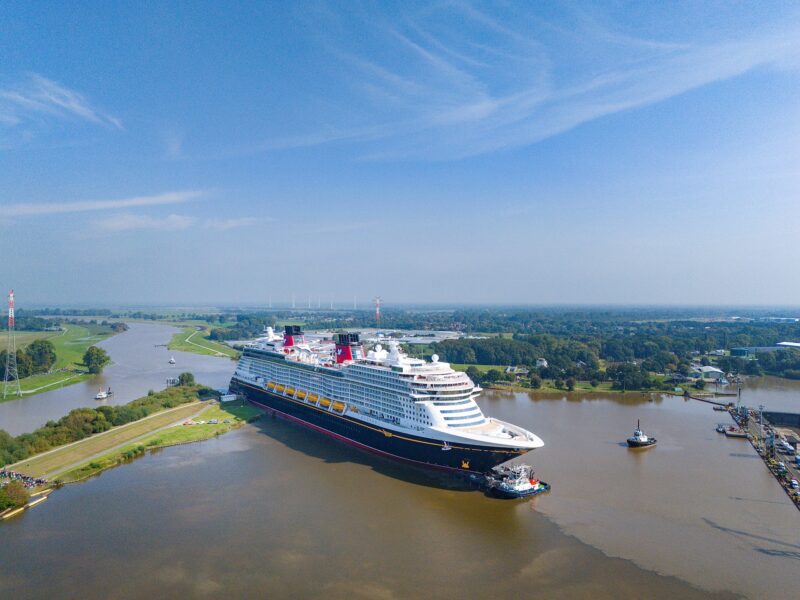 Disney Treasure departs Meyer Werft on its River Ems conveyance. Photo courtesy Meyer Werft 