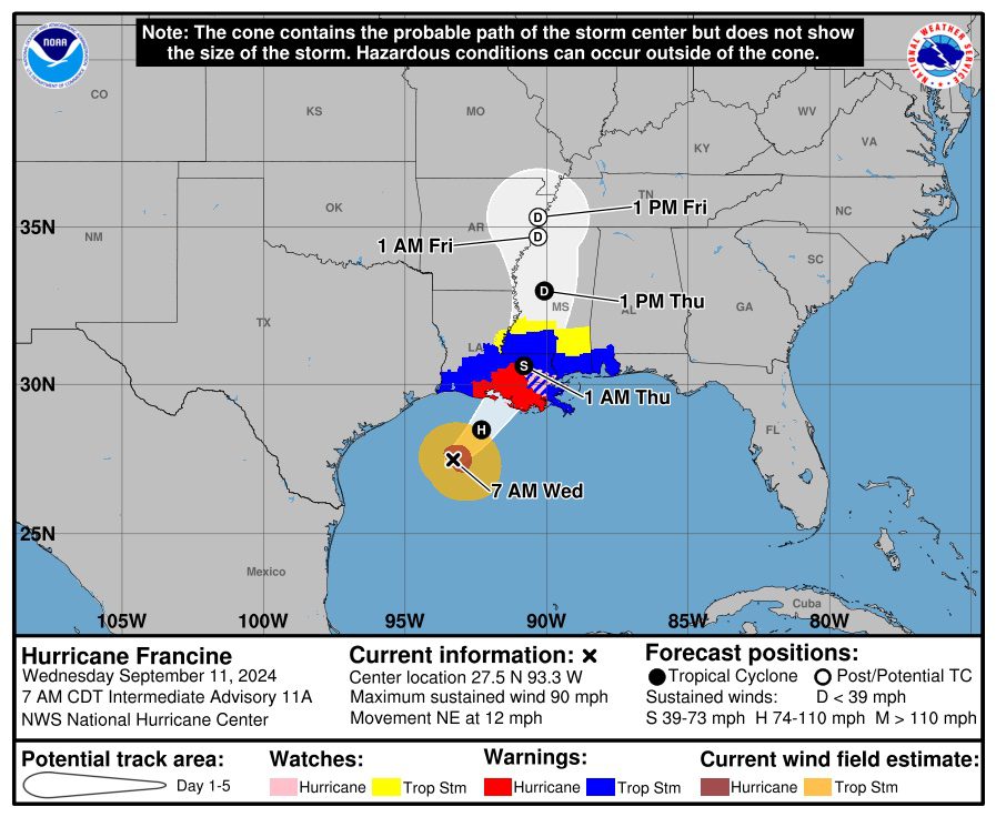 Forecast map courtesy NWS National Hurricane Center