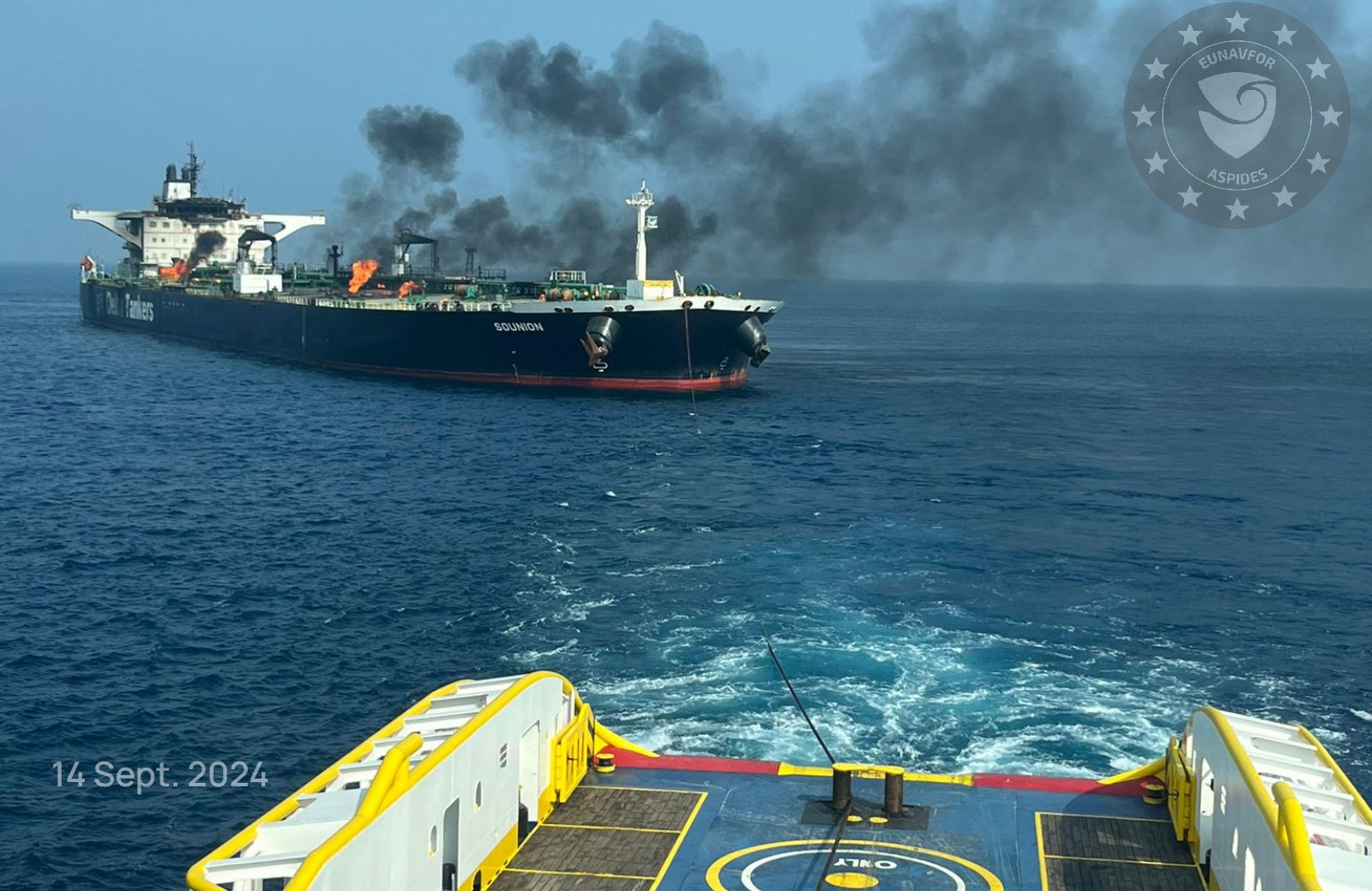 Fire-Damaged Tanker SOUNION Under Tow in Red Sea