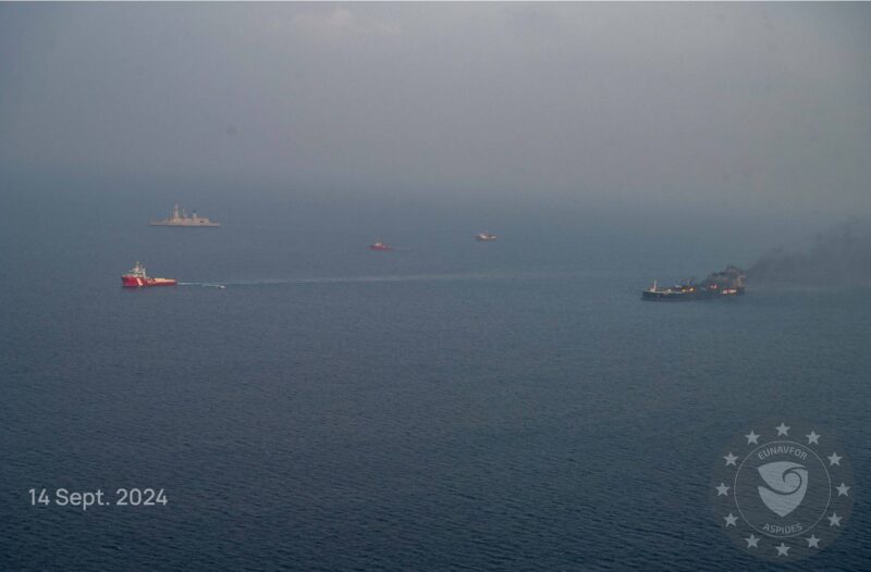 MT SOUNION under tow, September 14, 2024. Photo courtesy EUNAVFOR Operation ASPIDES