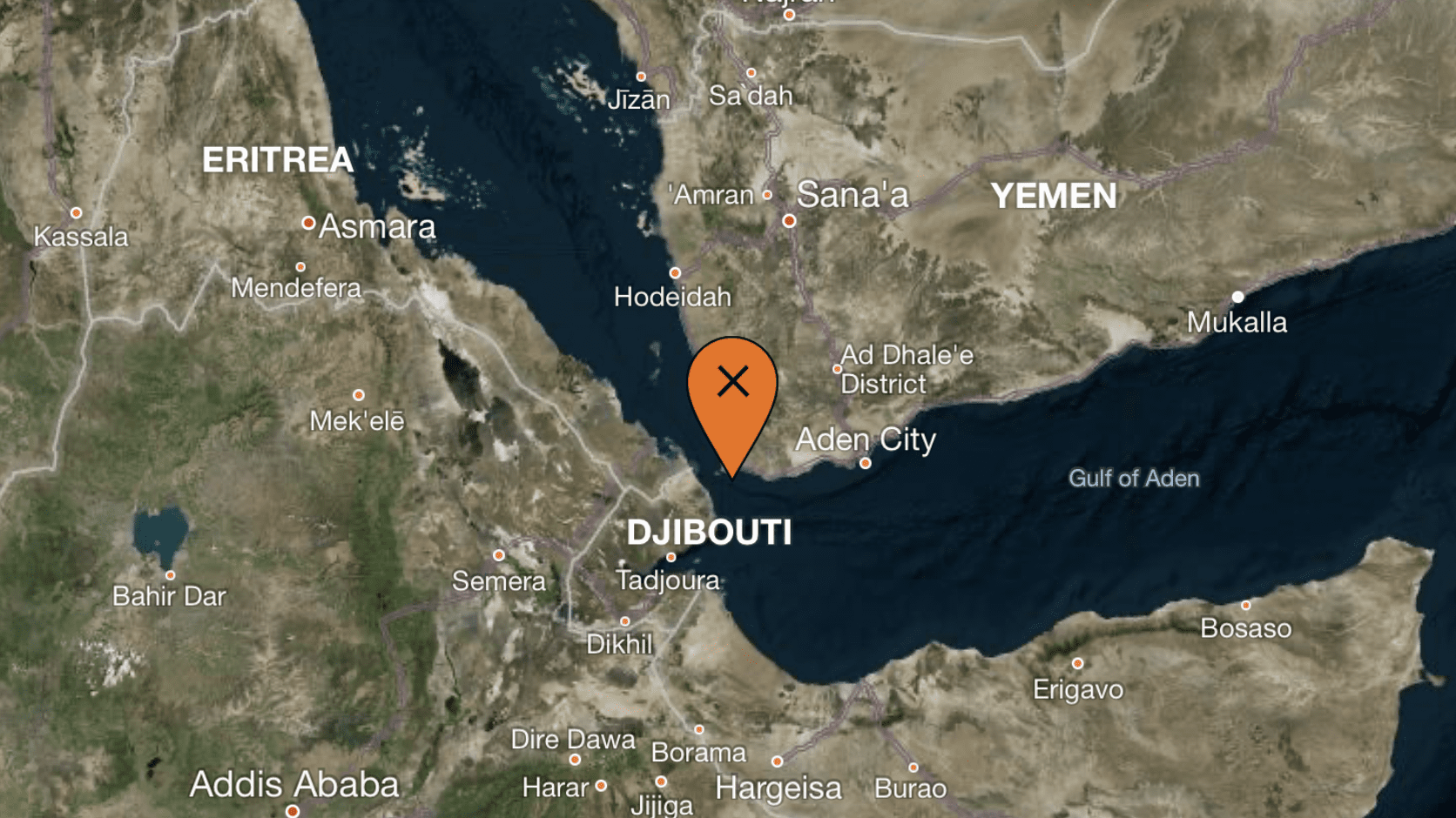 UKMTO map showing the location of the suspicious approach, Incident 123, 45NM south of Al Mukha, Yemen.