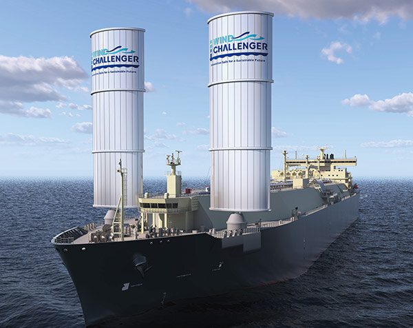 An illustration of the Wind Challenger-equipped LNG carrier. Image courtesy MOL