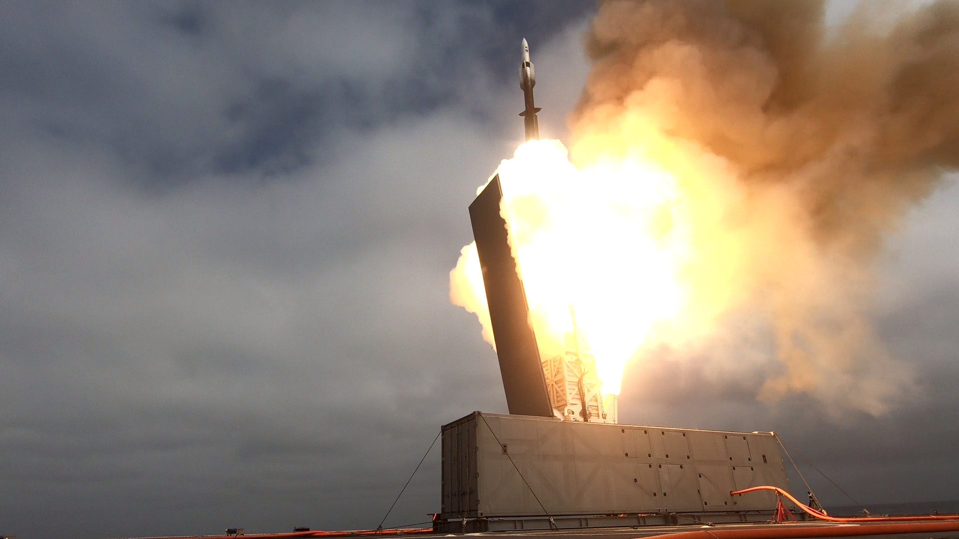 Testing of a shipping container launching a US Navy missle in the pacific