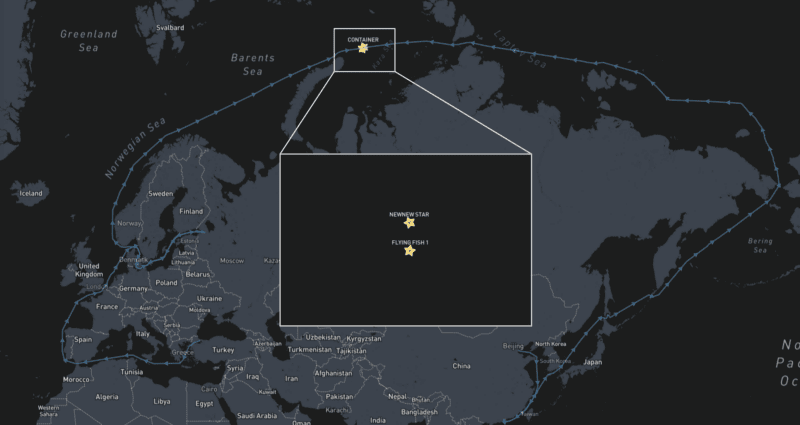 Track of Arctic container ships