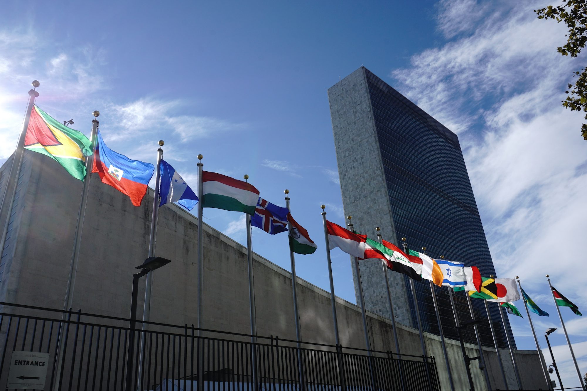 Flags of countries at the United Nations' Headquarters, Manhattan, New York.