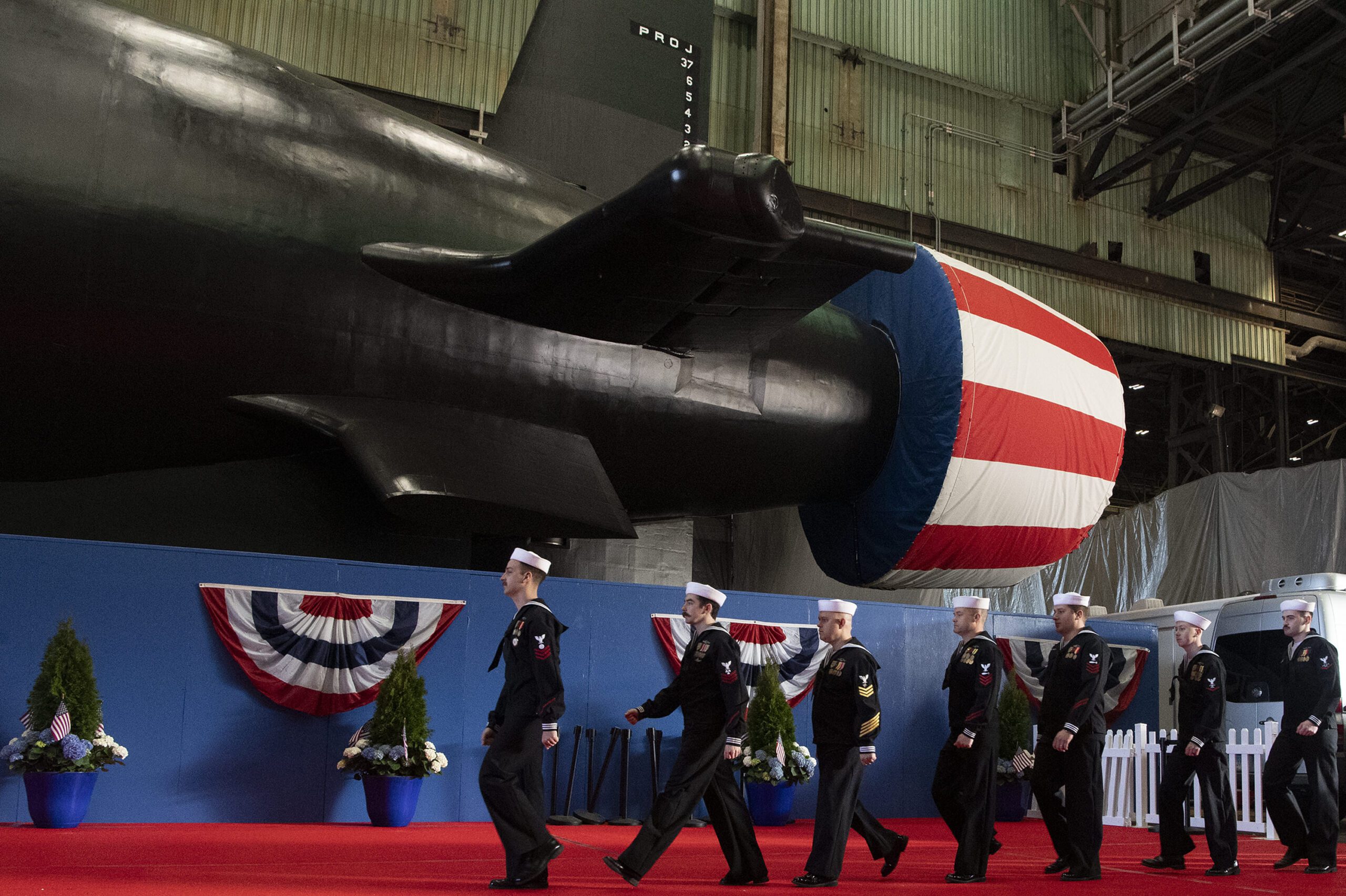 Virginia class submarine comissioning at electric boat shipyard in Rhode Island