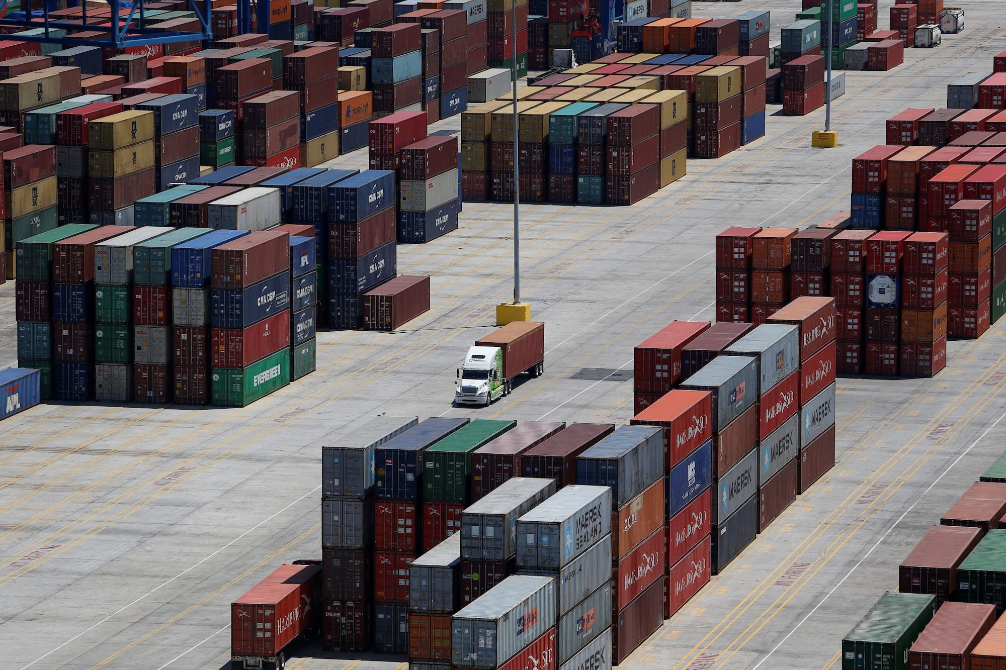 FILE PHOTO: Shipping containers are stacked for storage at Wando Welch Terminal operated by the South Carolina Ports Authority in Mount Pleasant, South Carolina, U.S. May 10, 2018. Picture taken May 10, 2018. REUTERS/Randall Hill/File Photo