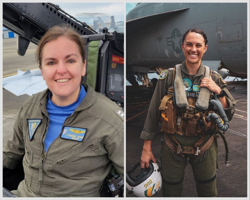 Undated file photos of Lt. Cmdr. Lyndsay "Miley" Evans, left, and Lt. Serena "Dug" Wileman. U.S. Navy Photo