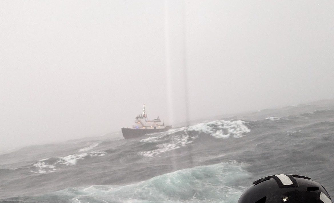 A 47-foot Motor Lifeboat crew arrives on scene during a search and rescue case off the coast of La Push, Washington, October 18, 2024