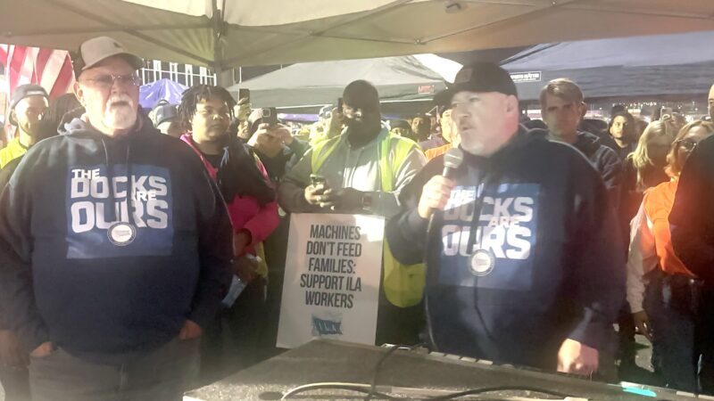 ILA President Harold Daggett (left) on the picket lines, October 1, 2024. Photo: ILA