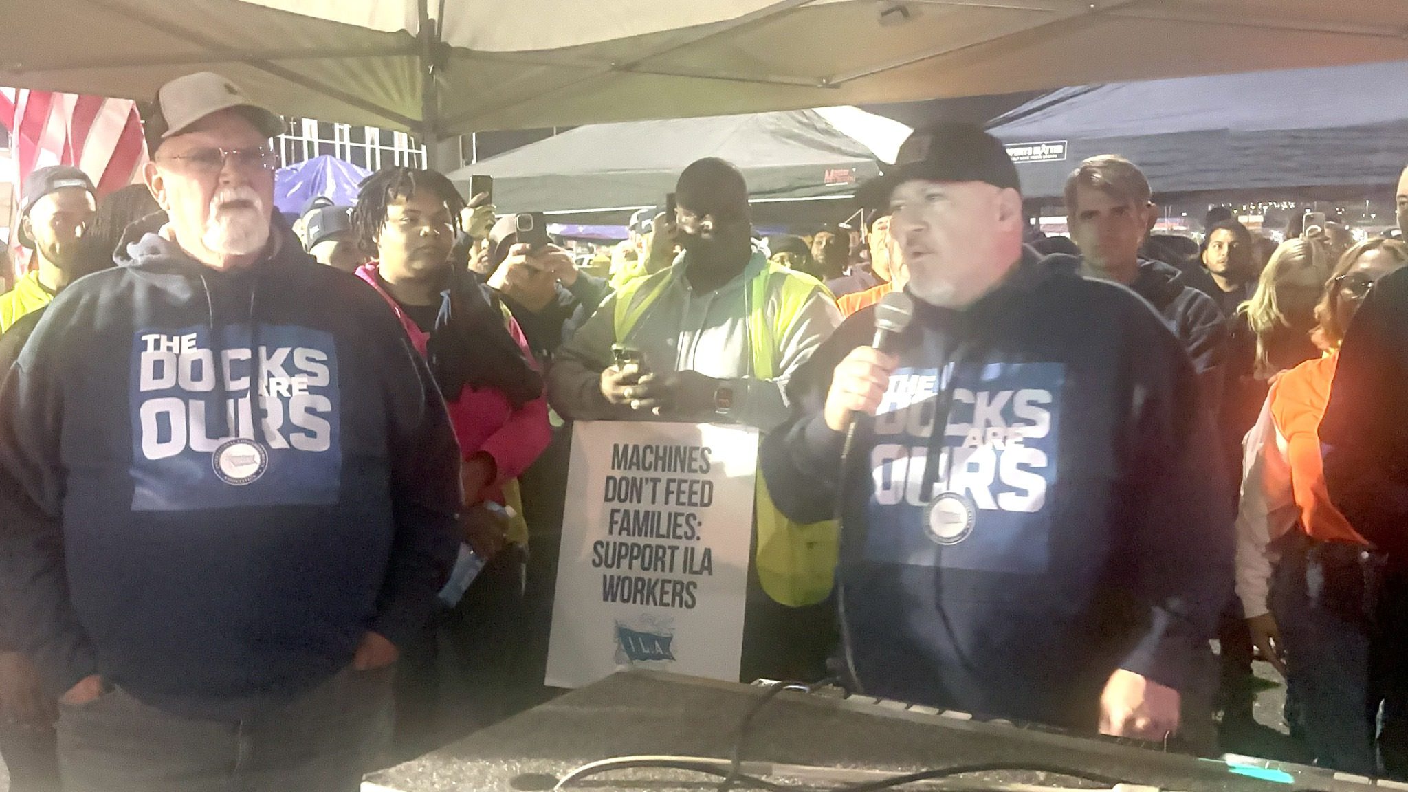 ILA President Harold Daggett (left) on the picket lines, October 1, 2024. Photo: ILA