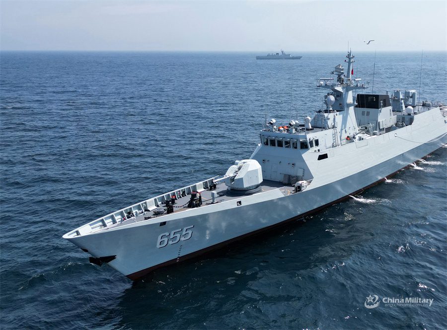 A warship with the Chinese PLA Northern Theater Command steams in formation during a maritime training exercise in mid-August, 2024. Photo China Armed Forces