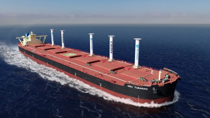 The 400,000 dwt VLOC NSU Tubarao with rotor sails from Anemoi Marine Technologies